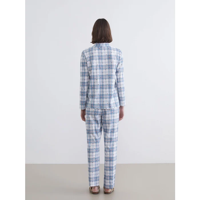 LCW Young Mavi Gömlek Yaka Ekose Kadın Pijama Takımı