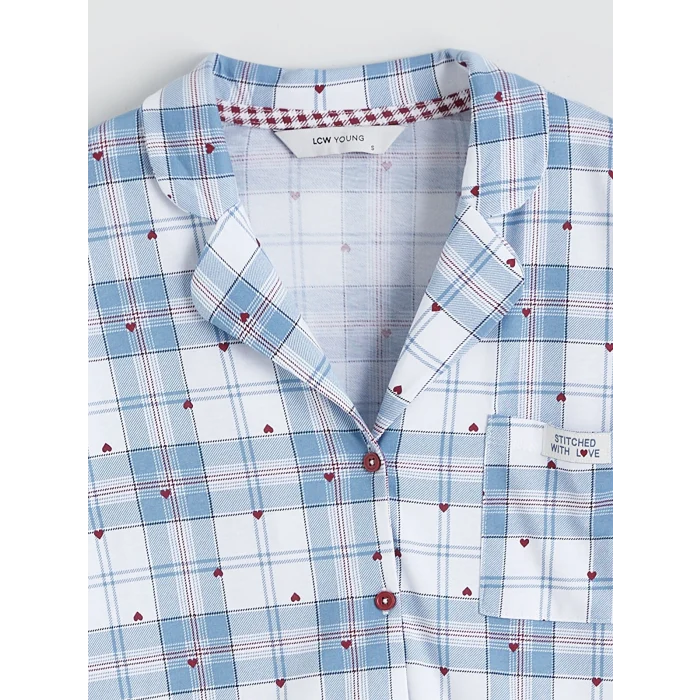 LCW Young Mavi Gömlek Yaka Ekose Kadın Pijama Takımı