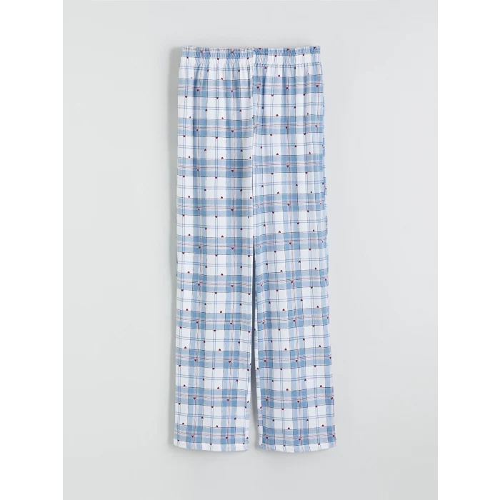 LCW Young Mavi Gömlek Yaka Ekose Kadın Pijama Takımı