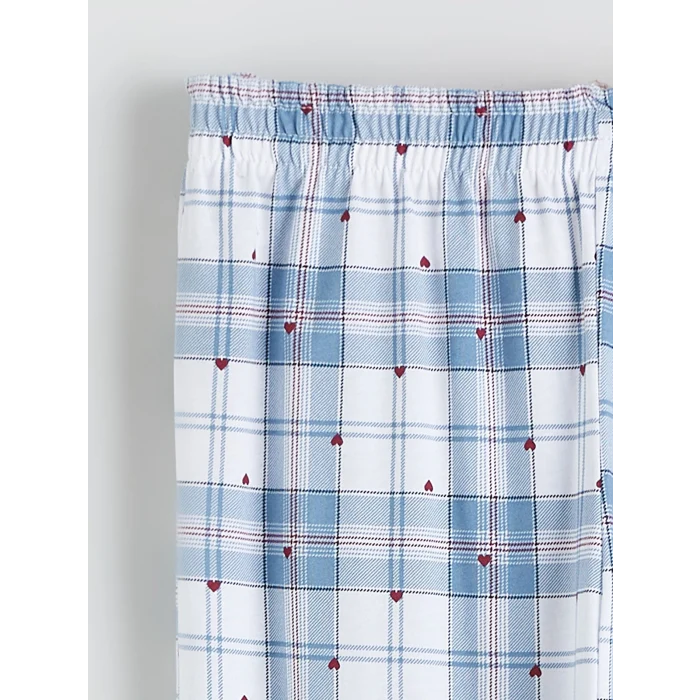 LCW Young Mavi Gömlek Yaka Ekose Kadın Pijama Takımı