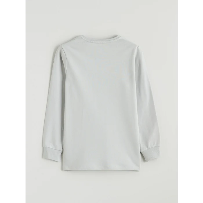 LCW Kids Gri Bisiklet Yaka Baskılı Erkek Çocuk Pijama Takım