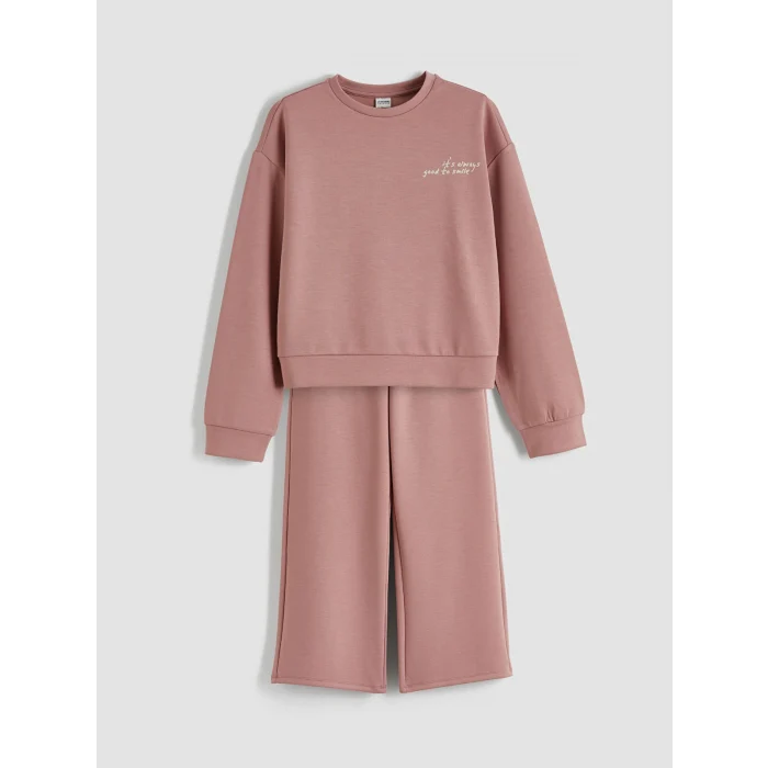 LCW Kids Pembe Bisiklet Yaka Kız Çocuk Soft Touch Sweatshirt ve Eşofman Altı