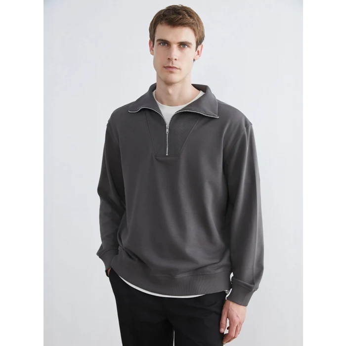 LCW Vision Antrasit Fermuarlı Dik Yaka Erkek Sweatshirt