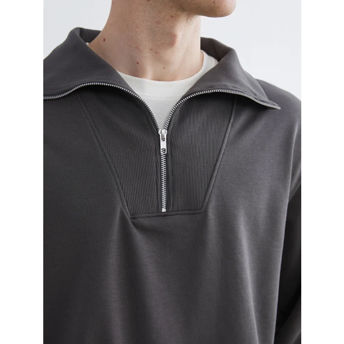 LCW Vision Antrasit Fermuarlı Dik Yaka Erkek Sweatshirt