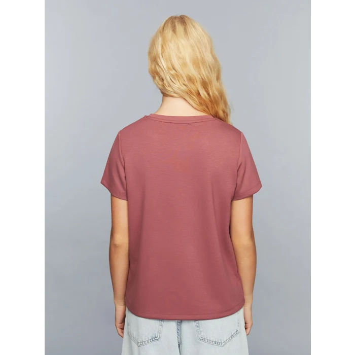 LCWAIKIKI Classic Pembe Bisiklet Yaka Slogan Baskılı Kadın Tişört