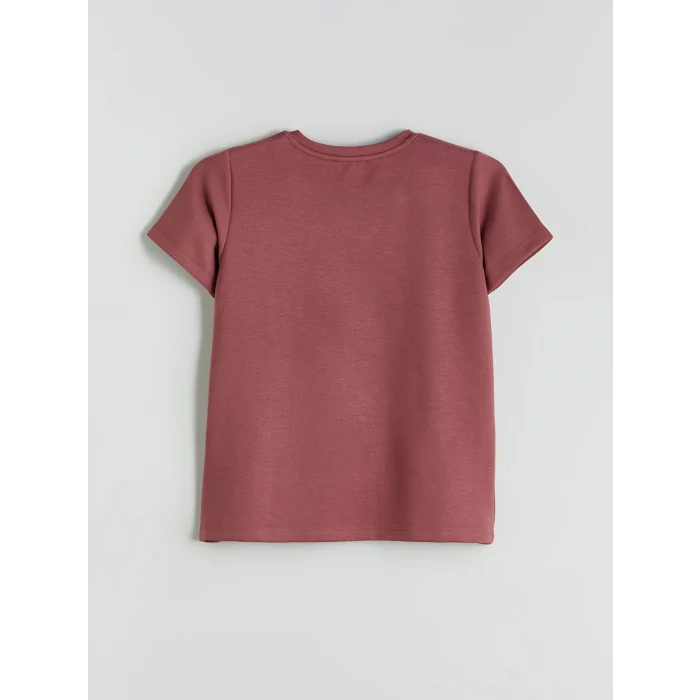 LCWAIKIKI Classic Pembe Bisiklet Yaka Slogan Baskılı Kadın Tişört