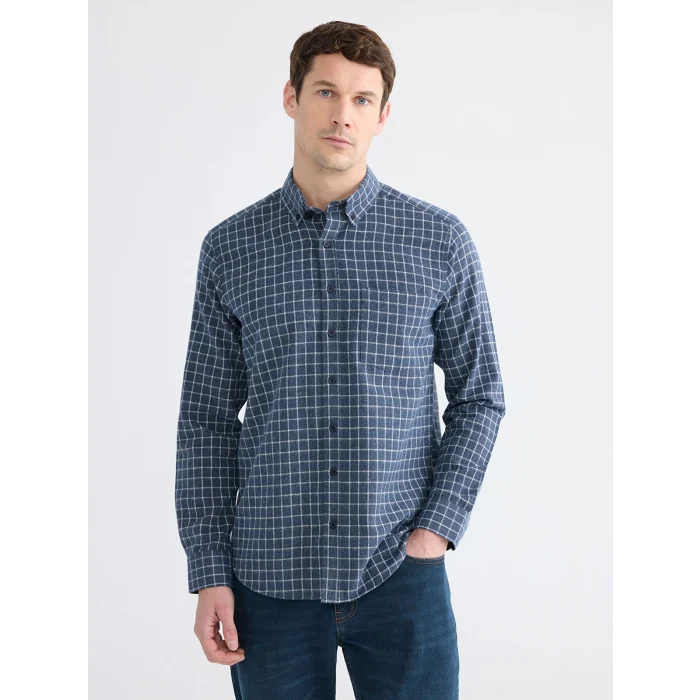 LCWAIKIKI Classic İndigo Regular Fit Ekose Erkek Gömlek