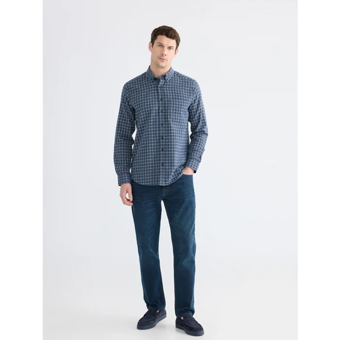 LCWAIKIKI Classic İndigo Regular Fit Ekose Erkek Gömlek