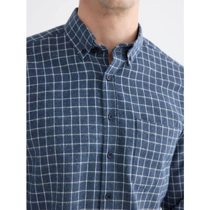 LCWAIKIKI Classic İndigo Regular Fit Ekose Erkek Gömlek