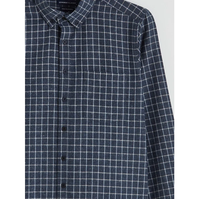 LCWAIKIKI Classic İndigo Regular Fit Ekose Erkek Gömlek