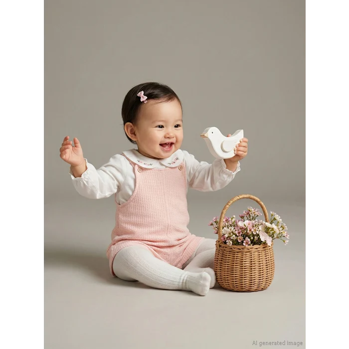 LCW baby Pembe Bebe Yaka Çiçekli Kız Bebek Salopet Elbise