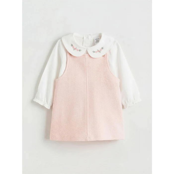 LCW baby Pembe Bebe Yaka Çiçekli Kız Bebek Salopet Elbise