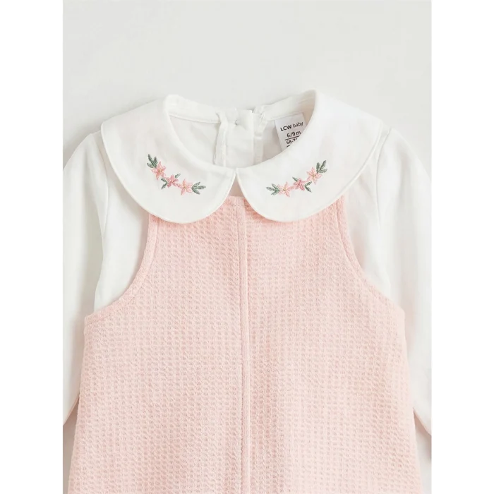 LCW baby Pembe Bebe Yaka Çiçekli Kız Bebek Salopet Elbise