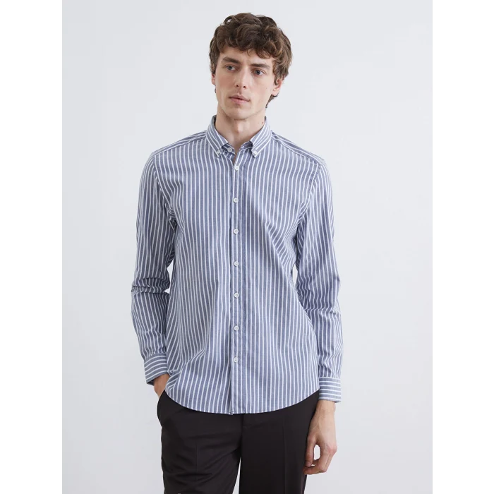 SOUTHBLUE Lacivert Regular Fit Uzun Kollu Çizgili Erkek Gömlek