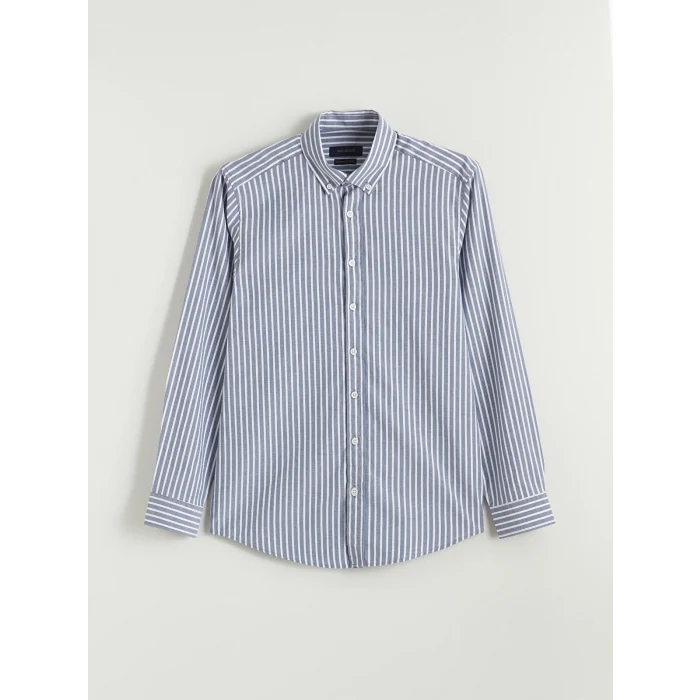 SOUTHBLUE Lacivert Regular Fit Uzun Kollu Çizgili Erkek Gömlek