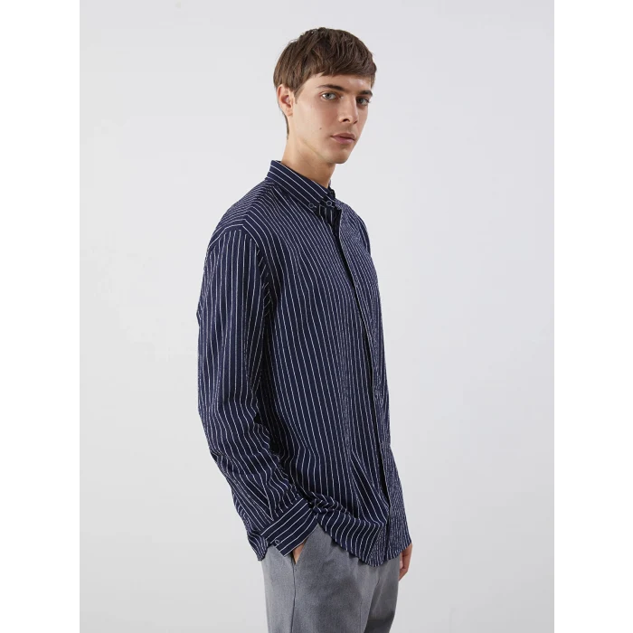 LCW Vision Lacivert Slim Fit Çizgili Erkek Gömlek