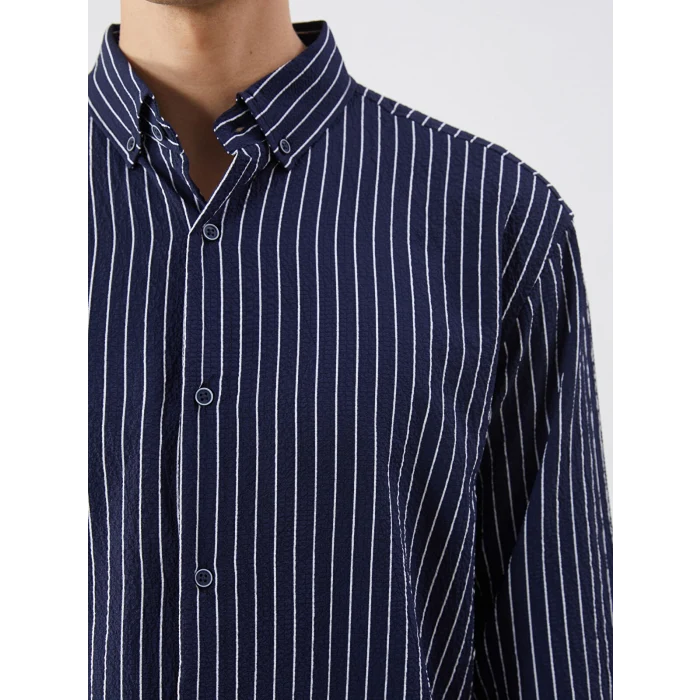 LCW Vision Lacivert Slim Fit Çizgili Erkek Gömlek