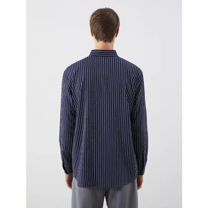 LCW Vision Lacivert Slim Fit Çizgili Erkek Gömlek