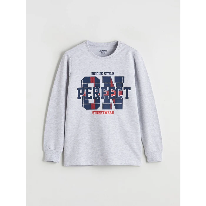 LCW Kids Gri Bisiklet Yaka Ekose Erkek Çocuk Pijama Takımı