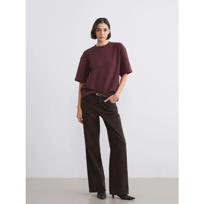 LCW Jeans Kahverengi Beli Kemerli Wideleg Kadın Jean Pantolon