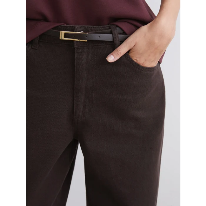 LCW Jeans Kahverengi Beli Kemerli Wideleg Kadın Jean Pantolon