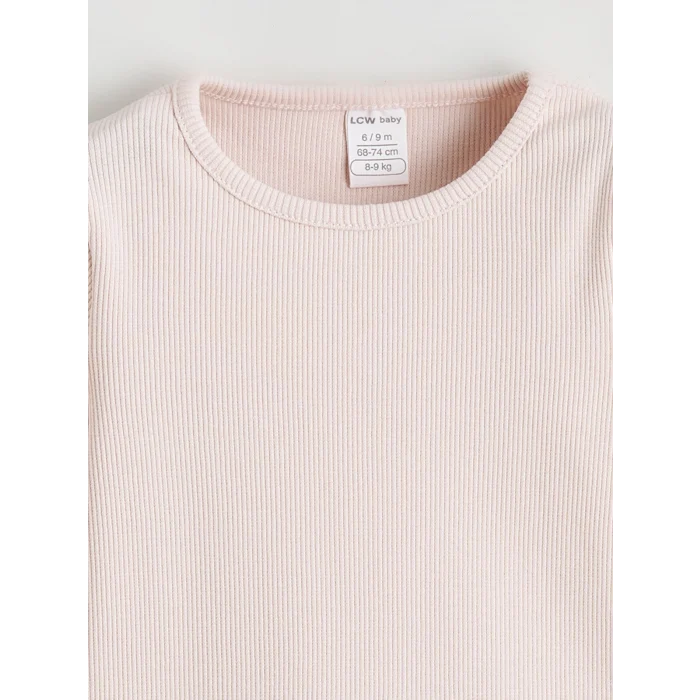 LCW baby Ekru Bisiklet Yaka Kız Bebek Tişört 3lü