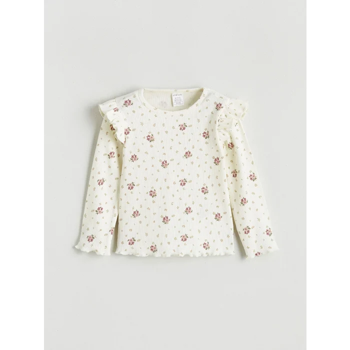 LCW baby Ekru Bisiklet Yaka Kız Bebek Tişört 3lü