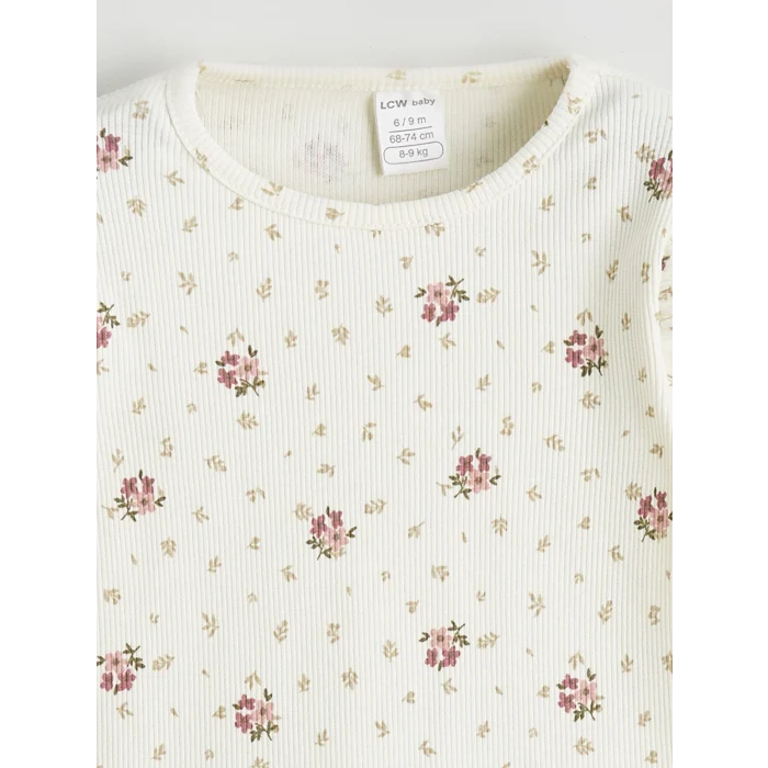 LCW baby Ekru Bisiklet Yaka Kız Bebek Tişört 3lü