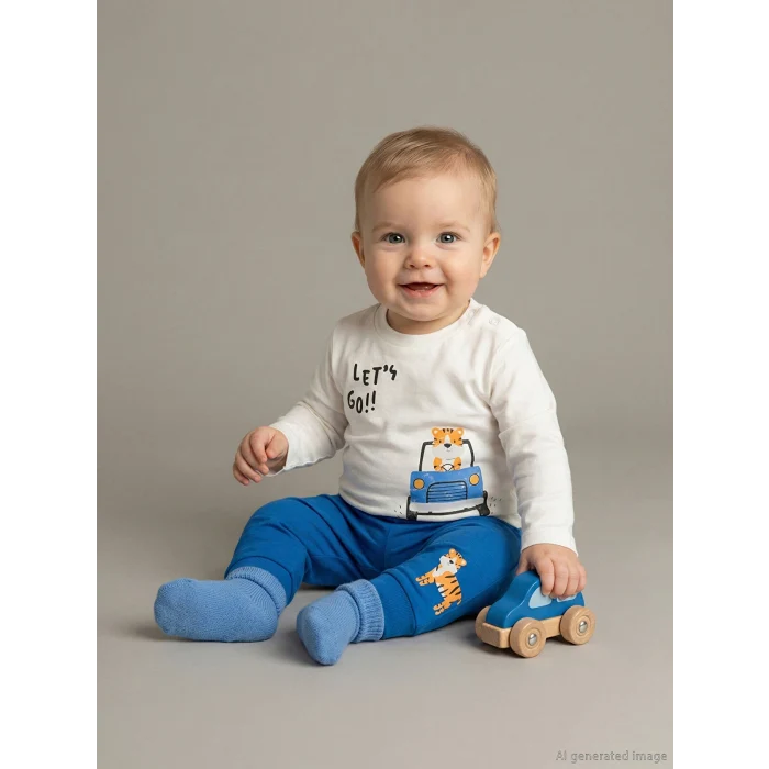 LCW baby Bej Bisiklet Yaka Erkek Bebek Sweatshirt ve Eşofman Alt