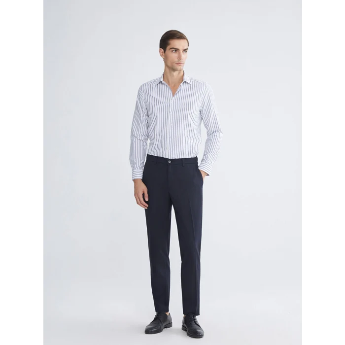 LCWAIKIKI Classic Lacivert Slim Fit Uzun Kollu Çizgili Erkek Gömlek