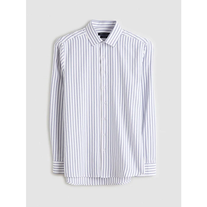 LCWAIKIKI Classic Lacivert Slim Fit Uzun Kollu Çizgili Erkek Gömlek