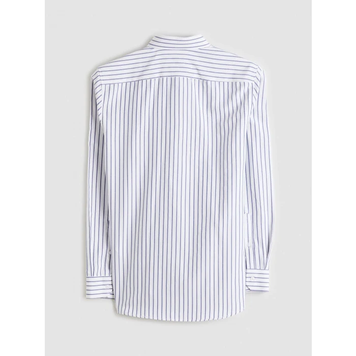 LCWAIKIKI Classic Lacivert Slim Fit Uzun Kollu Çizgili Erkek Gömlek