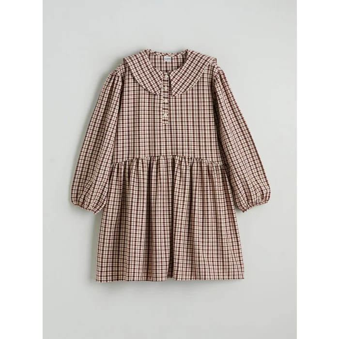 LCW Kids Bordo Bebe Yaka Ekose Kız Çocuk Elbise