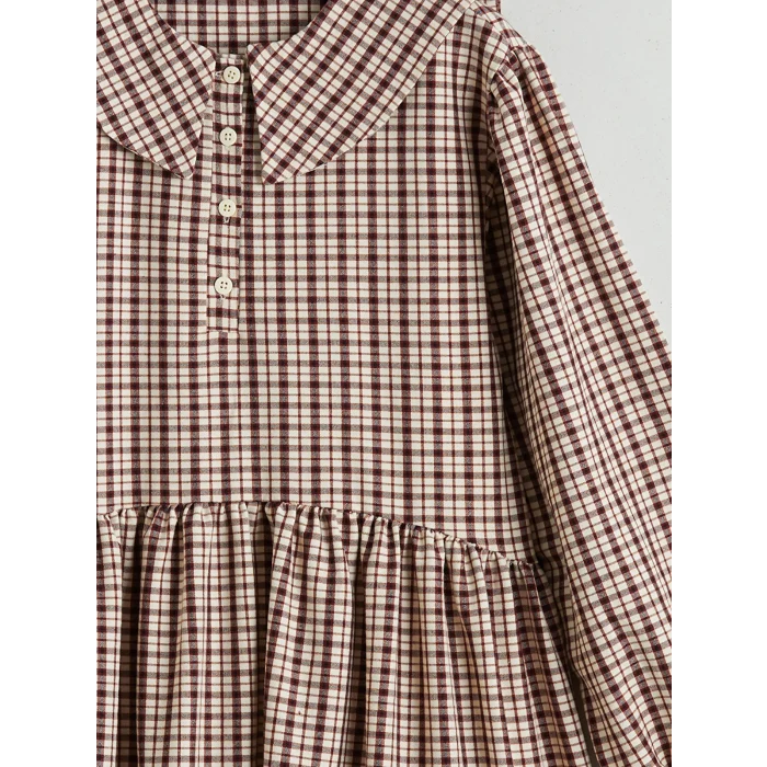 LCW Kids Bordo Bebe Yaka Ekose Kız Çocuk Elbise