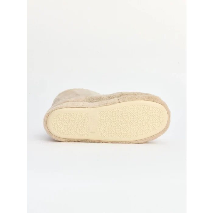 LCW STEPS Bej Pelüş Ponponlu Kadın Panduf