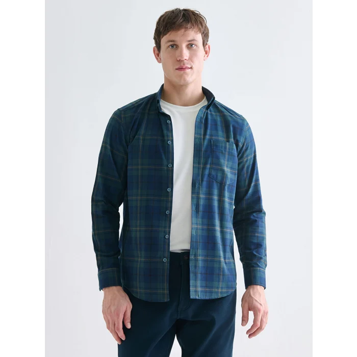 LCWAIKIKI Classic Yeşil Regular Fit Uzun Kollu Ekose Gabardin Erkek Gömlek