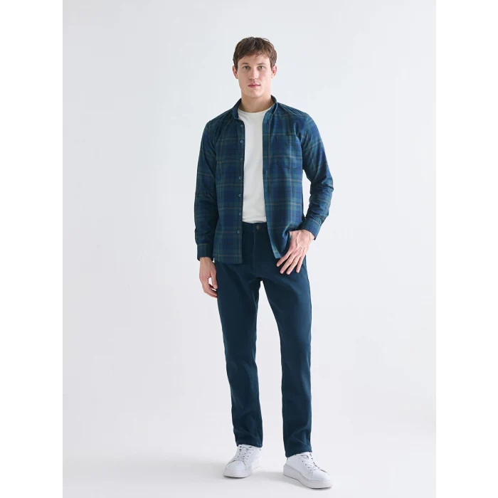 LCWAIKIKI Classic Yeşil Regular Fit Uzun Kollu Ekose Gabardin Erkek Gömlek