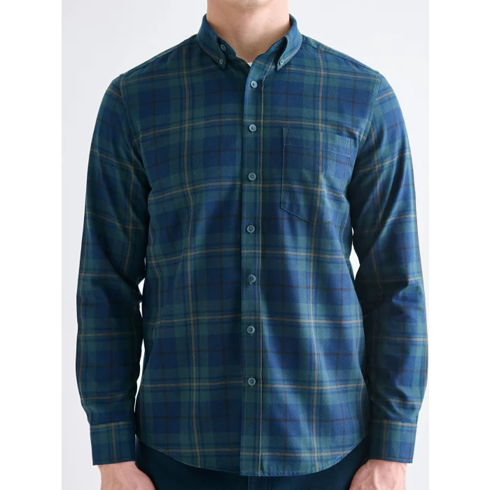 LCWAIKIKI Classic Yeşil Regular Fit Uzun Kollu Ekose Gabardin Erkek Gömlek