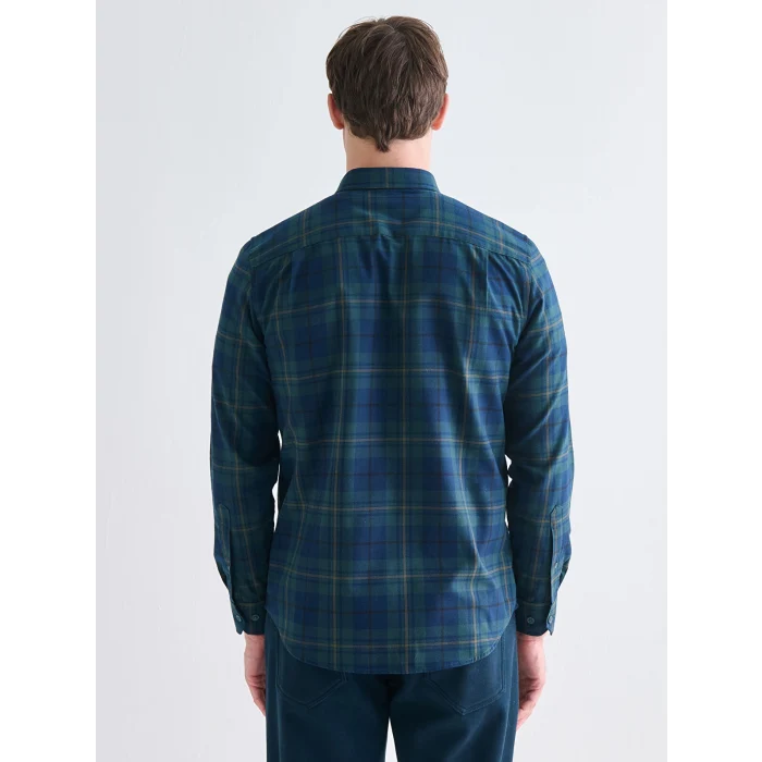LCWAIKIKI Classic Yeşil Regular Fit Uzun Kollu Ekose Gabardin Erkek Gömlek