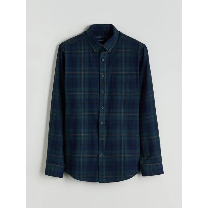 LCWAIKIKI Classic Yeşil Regular Fit Uzun Kollu Ekose Gabardin Erkek Gömlek