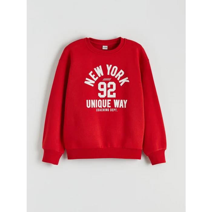 LCW Kids Kırmızı Bisiklet Yaka New York Baskılı Kız Çocuk Sweatshirt