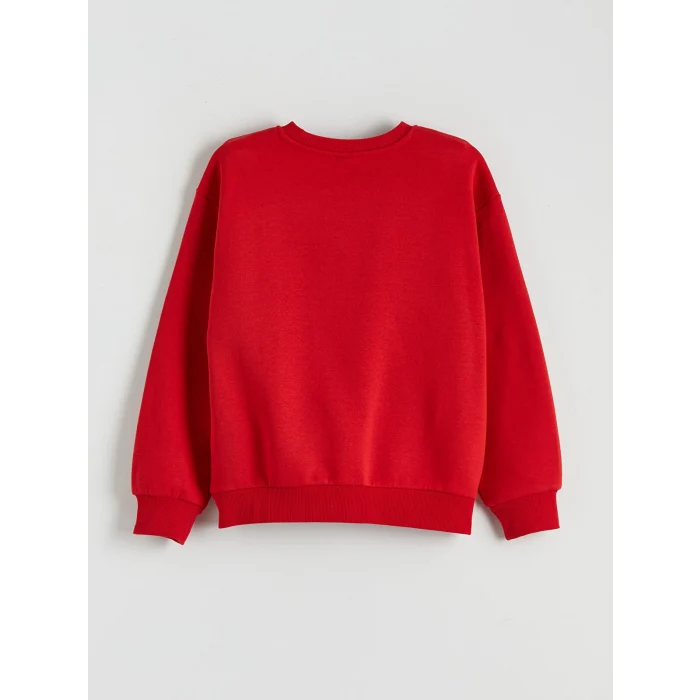 LCW Kids Kırmızı Bisiklet Yaka New York Baskılı Kız Çocuk Sweatshirt