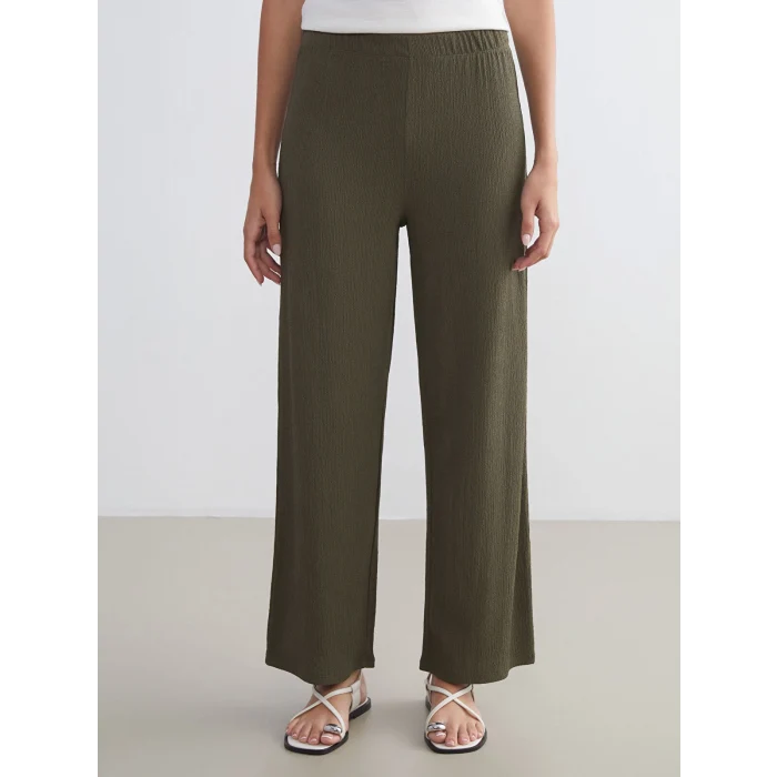 LCWAIKIKI Classic Haki Beli Lastikli Dokulu Kadın Pantolon