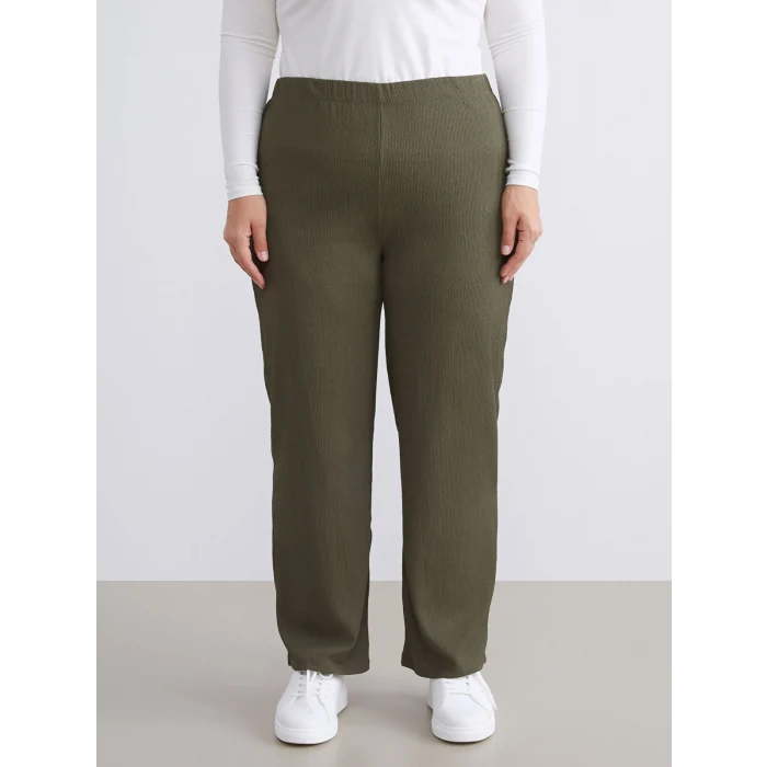 LCWAIKIKI Classic Haki Beli Lastikli Dokulu Kadın Pantolon