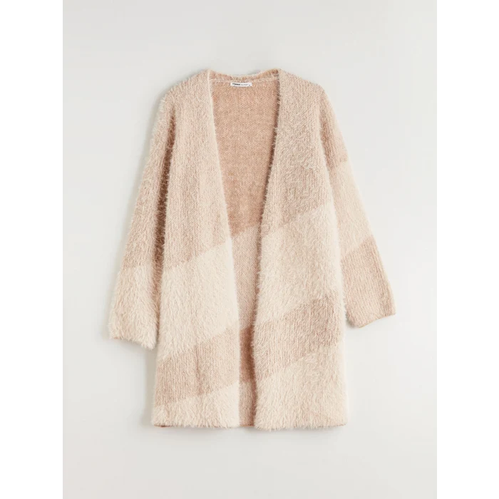 LCWAIKIKI Classic Kahverengi Şal Yaka Renk Bloklu Kadın Triko Hırka