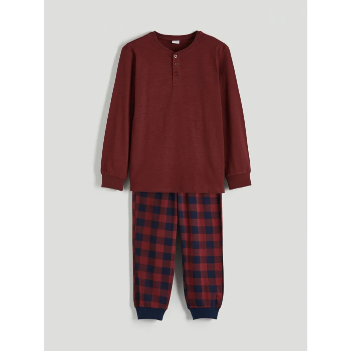 LCW Kids Bordo Bisiklet Yaka Erkek Çocuk Pijama Takımı