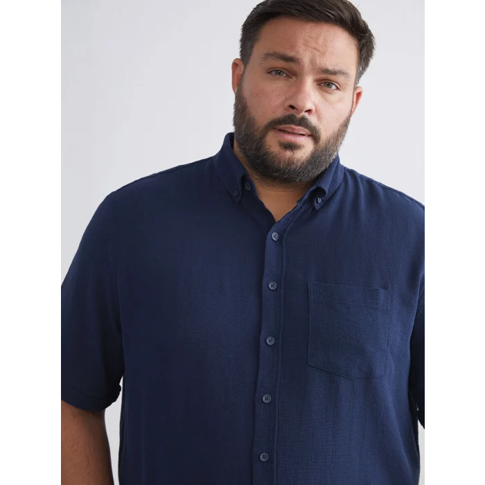 LCWAIKIKI Classic İndigo Regular Fit Kısa Kollu Armürlü Erkek Gömlek
