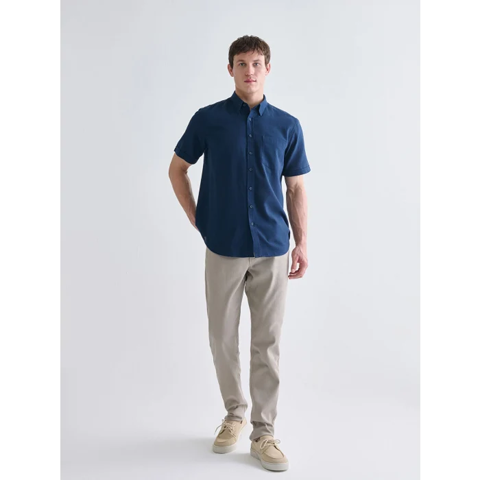 LCWAIKIKI Classic İndigo Regular Fit Kısa Kollu Armürlü Erkek Gömlek