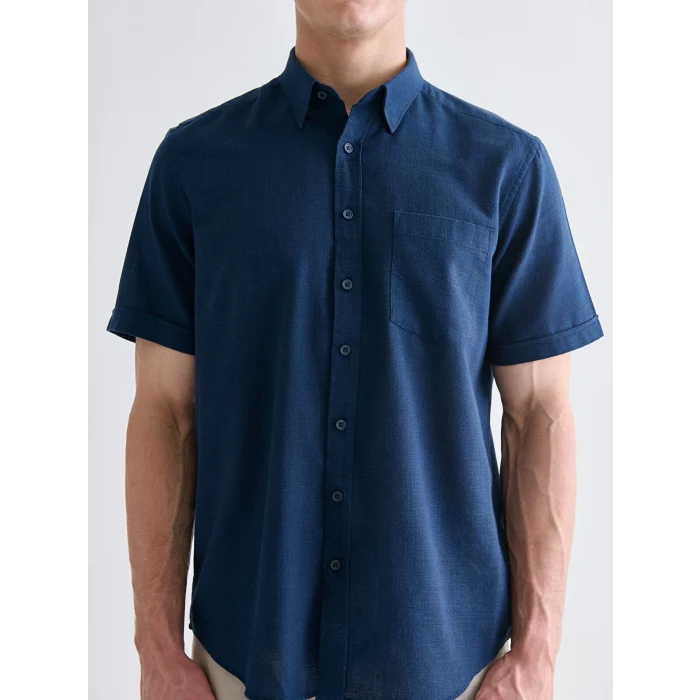 LCWAIKIKI Classic İndigo Regular Fit Kısa Kollu Armürlü Erkek Gömlek