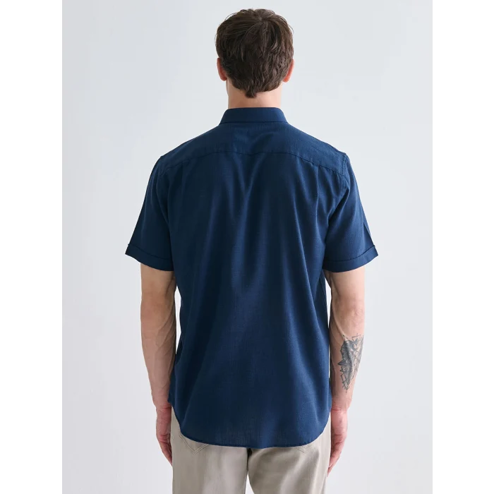 LCWAIKIKI Classic İndigo Regular Fit Kısa Kollu Armürlü Erkek Gömlek